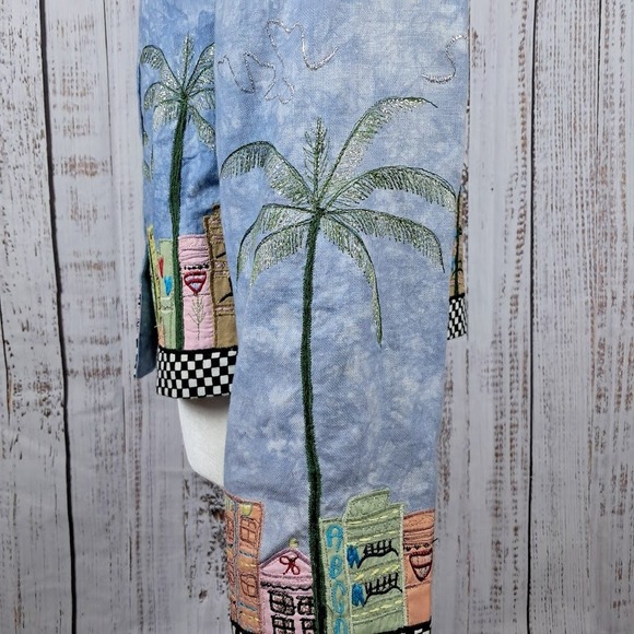 Vintage 90s ANAGE‎ M Funky Jacket Blue Art to Wear Applique Embroidery Metallic - Picture 5 of 10